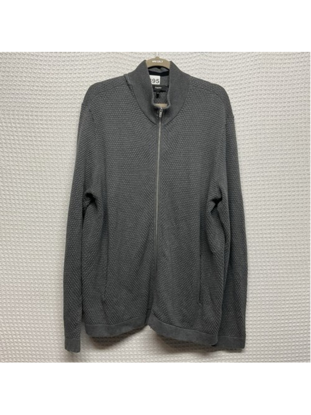 Theory Gray Waverly Waffle Textured Pockets Full Zip Sweater Cardigan Men 2XL‎